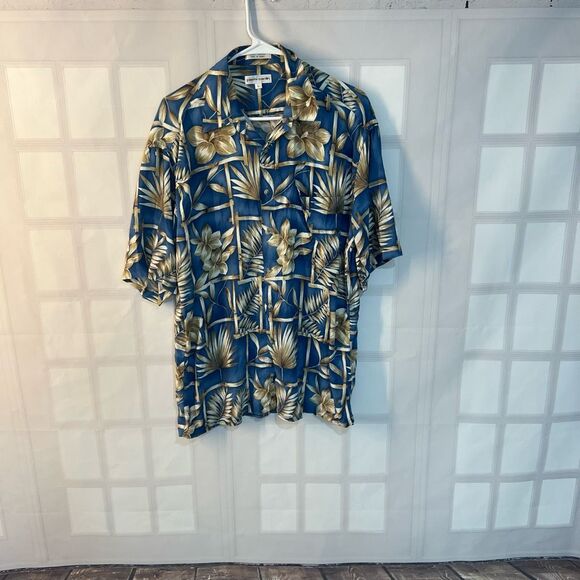 Pierre Cardin Blue Collared Short Sleeve Button Up Hawaiian Shirt Size Large - Picture 1 of 7